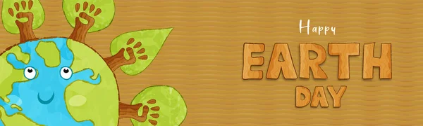 Happy Earth Day Web Banner Illustration Von Niedlichen Grünen Planeten — Stockvektor