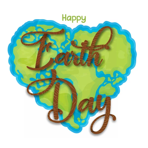 Happy Earth Day Greeting Card Illustration Green Planet Map Heart — 스톡 벡터