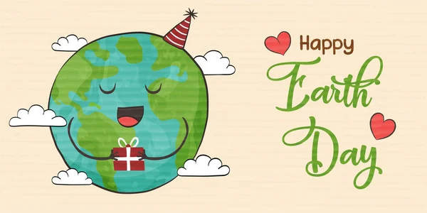 Happy Earth Day Web Banner Illustration Von Lustigen Grünen Planeten — Stockvektor