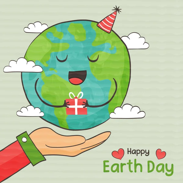 Happy Earth Day Grußkarte Illustration Von Menschen Mit Grünem Planeten — Stockvektor