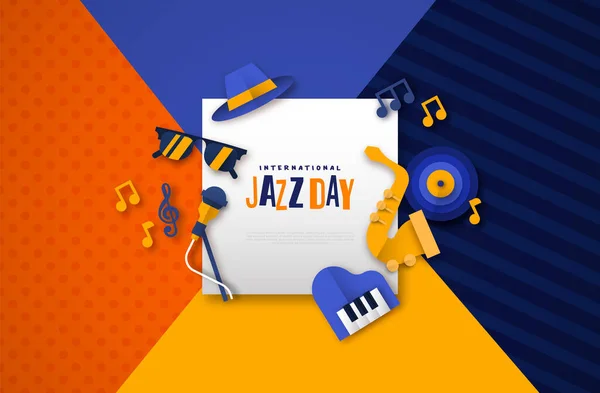 Abril Jazz Day Web Template Illustration Paper Cut Musical Band — Vector de stock