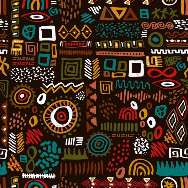 Abstrato Estilo Arte Africana Padrão Sem Costura Decoração Tribal Desenhada — Vetor de Stock