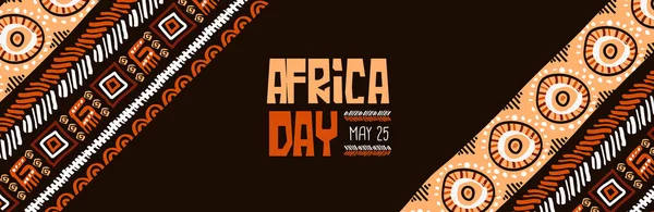Happy Africa Day Web Banner Illustration Traditional Tribal Hand Drawn — Stock Vector