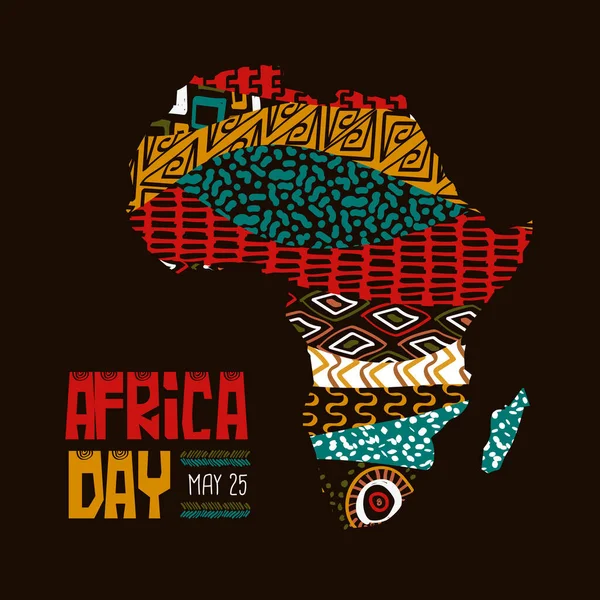 Karta Okolicznościowa Dnia Afryki Ilustrująca Barwną Mapę Sztuki Plemiennej Narysowaną — Wektor stockowy