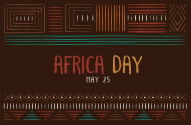 Afrika Günü tebrik kartı illüstrasyonu geleneksel Afrika etnik sanatı ve vahşi kabile resim dekorasyonuyla kutlanabilir.
