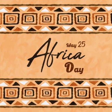 Afrika Günü 'nde, geleneksel kabile el yazısı çizimi ve Afrika Kurtuluş Günü için yazıyla 25 Mayıs' ta tebrik kartı illüstrasyonu. Renkli etnik kültür tasarımı.