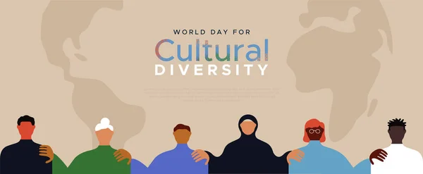 文化多様性のための世界の日現代のフラット漫画スタイルで一緒に多様な人々のWebテンプレートのイラスト 異なる民族文化の概念からの男性と女性 — ストックベクタ