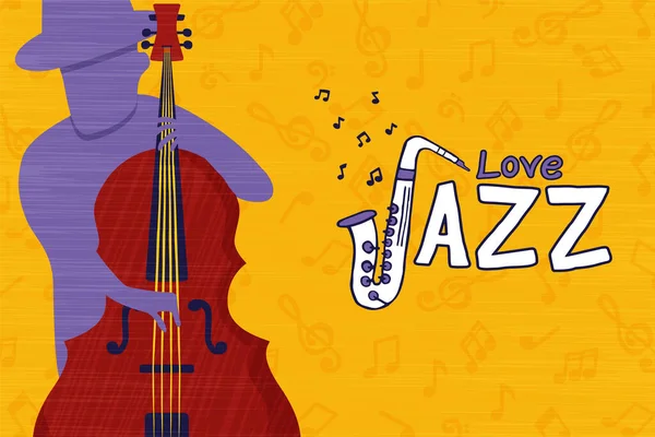 Μουσική Τζαζ Αγάπη Εικονογράφηση Έννοια Του Χαρακτήρα Μέλος Μπάντα Παίζει — Διανυσματικό Αρχείο