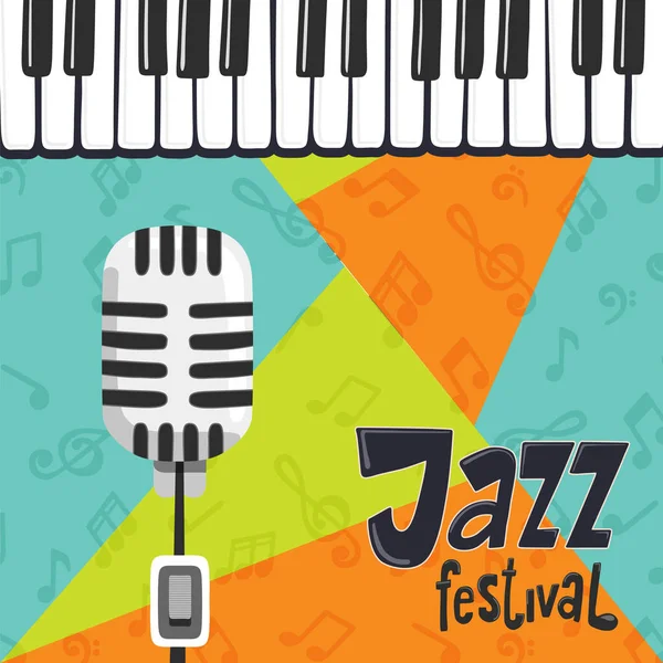 Jazz Festival Illustration Moderner Klaviertasten Hintergrund Mit Mikrofon Für Konzert — Stockvektor