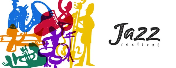 Jazz Festival Web Banner Šablona Ilustrace Barevné Kreslené Postavičky Kreslené — Stockový vektor
