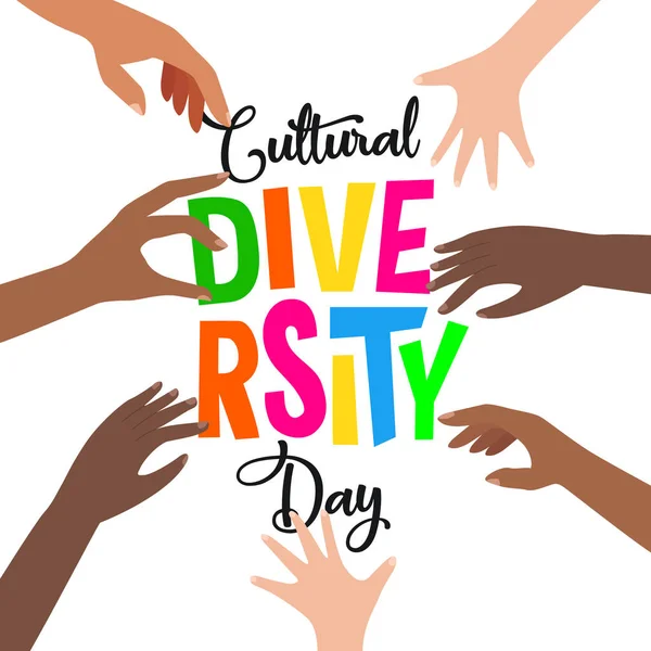 Diversité Culturelle Mondiale Carte Vœux Diverses Personnes Colorées Groupe Mains — Image vectorielle