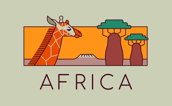 Africa Travel Landscape Illustration Wildlife Safari Scene Modern Flat Cartoon — Stock Vector