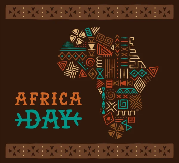 Ilustracja Karty Powitalnej Dnia Afryki Kolorowa Mapa Kontynentu Afrykańskiego Wykonana — Wektor stockowy