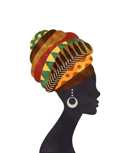 Mulher Bonita Cultura Africana Com Turbante Tradicional Textura Pintura Aquarela —  Vetores de Stock