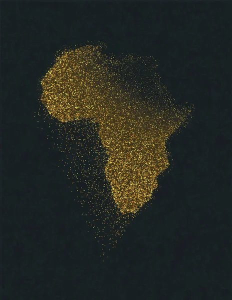 アフリカ大陸の豪華な地図の形のイラストのコンセプトは 孤立した黒の背景にエレガントな金の輝きで作られた — ストックベクタ