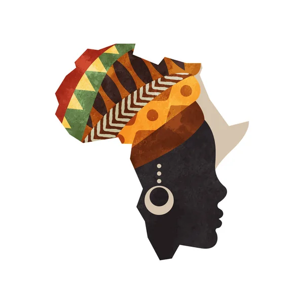 Όμορφη Γυναίκα Αφρικανικής Κουλτούρας Παραδοσιακό Τουρμπάνι Υδατογραφία Υφή Ζωγραφικής Μαύρο — Διανυσματικό Αρχείο