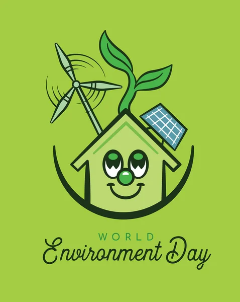 Dia Mundial Meio Ambiente Ilustração Cartão Saudação Casa Ecológica Verde —  Vetores de Stock