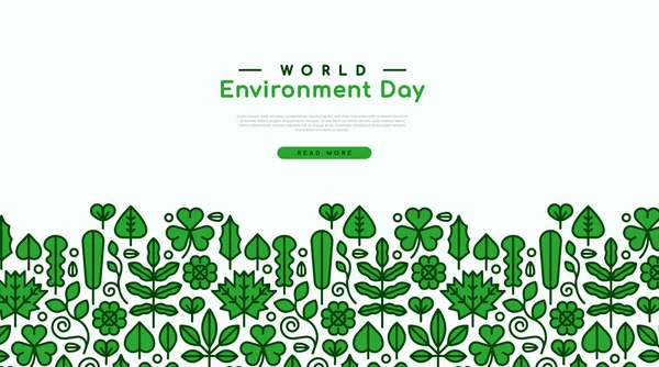 World Environment Day Web Template Illustration Modern Green Plant Leaf — Stock Vector