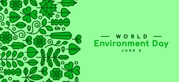 World Environment Day Web Banner Illustration Green Plant Leaf Flat — Stock Vector