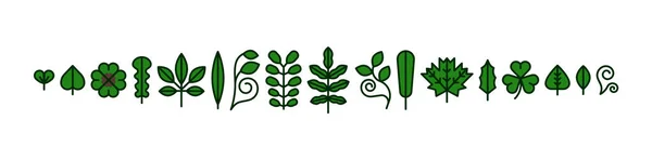 Modern Flat Line Green Leaf Plant Icon Set Isolated White — Stock Vector