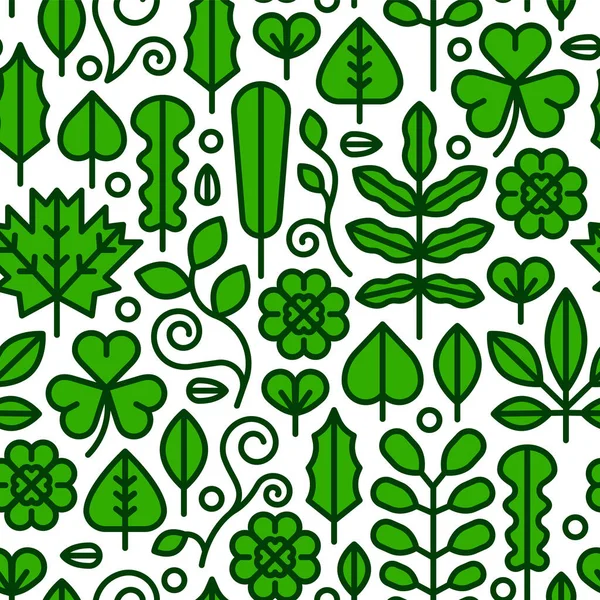 Groene Plant Blad Platte Lijn Pictogram Naadloze Patroon Illustratie Moderne — Stockvector