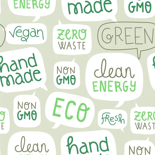 Verde Eco Amigable Texto Citar Signo Patrón Sin Costura Ilustración — Archivo Imágenes Vectoriales