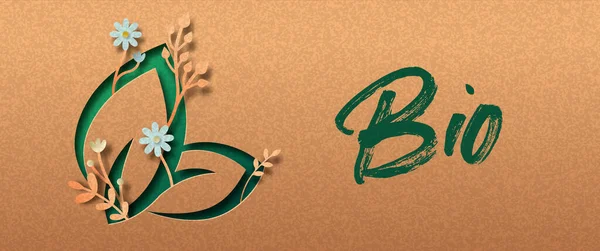 Bio Leaf Sign Papercut Web Banner Illustration 컨셉트 자라고 있습니다 — 스톡 벡터