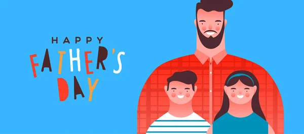 Happy Father Day Banner Illustration Dad Little Boy Girl Children — Stock Vector