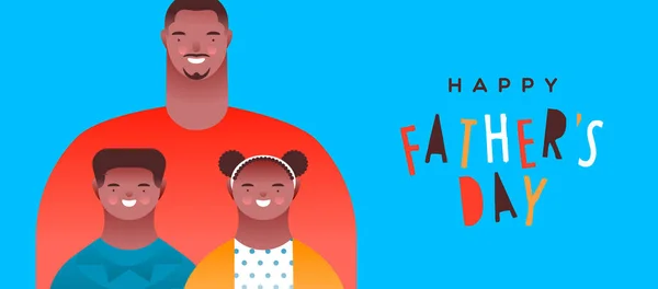 Szczęśliwego Dnia Ojca Sztandar Ilustracja Afrykańskiego Ojca Amerykańskiego Małym Chłopcem — Wektor stockowy