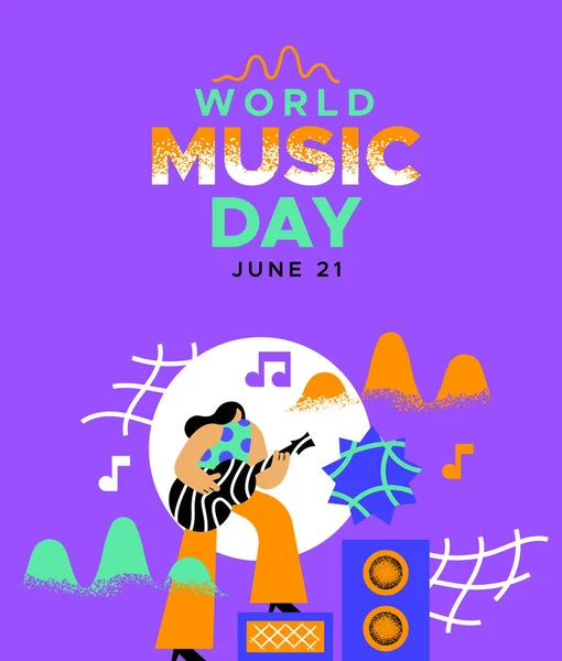 World Music Day 음악가가 현대의 스타일로 기타를 연주하는 모습을 것이다 — 스톡 벡터