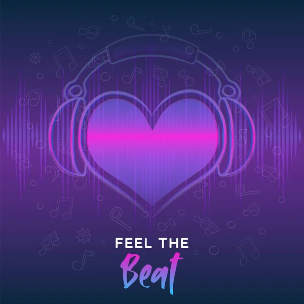 Νιώστε Beat Απεικόνιση Ευχετήρια Κάρτα Της Καρδιάς Ακούγοντας Ακουστικά Κύματα — Διανυσματικό Αρχείο