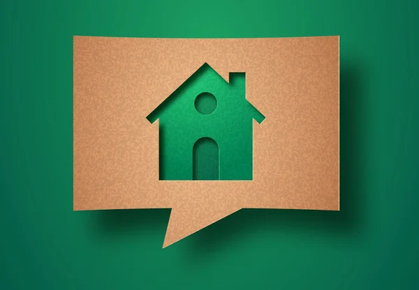 Eco Casa Papercut Concetto Illustrazione Con Strato Verde All Interno — Vettoriale Stock