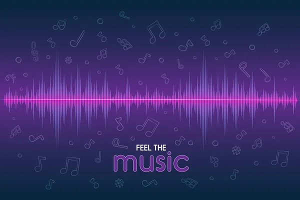 Senti Musica Biglietto Auguri Illustrazione Onde Audio Stile Futuristico Con — Vettoriale Stock