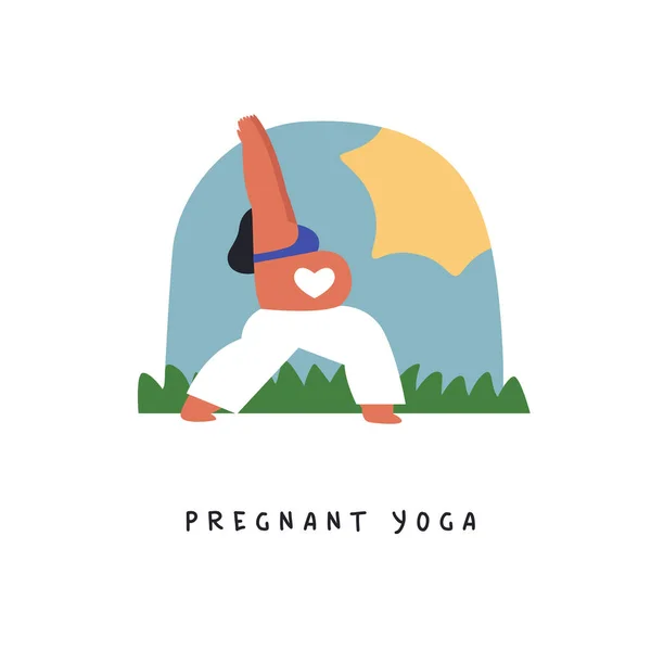 Pregnant Yoga Illustration Young Woman Pregnancy Belly Doing Meditation Exercise — Stock Vector