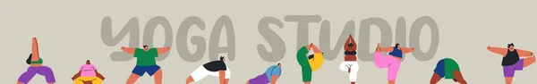 Yoga Studio Web Banner Illustratie Van Diverse Jongeren Doen Oefening — Stockvector