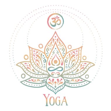Geleneksel Hint usulü nilüfer çiçeği desenli Yoga meditasyon çizimi..