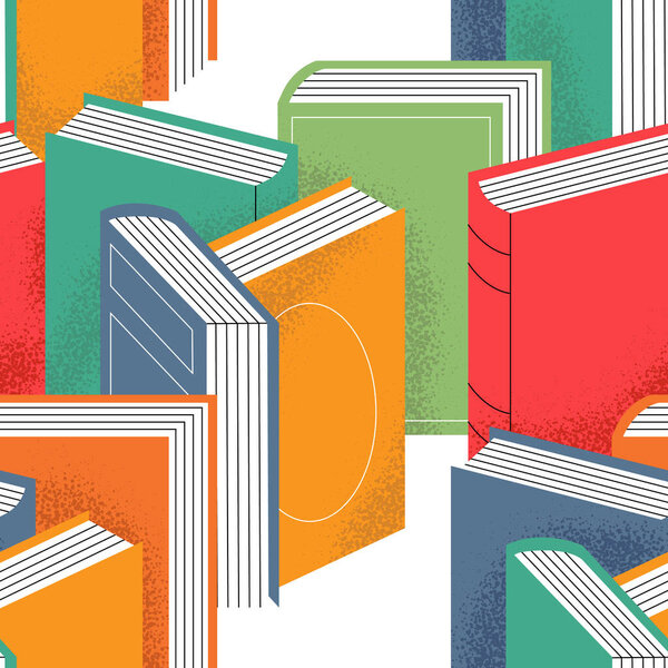 Цветная книжная полка бесшовный узор. Чтение книг мультипликационный фон для книжного магазина или образовательного мероприятия обои концепция.