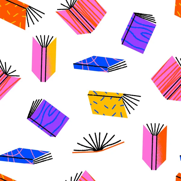 Padrão Sem Costura Doodle Livro Colorido Moderno Abrir Livros Desenhos —  Vetores de Stock