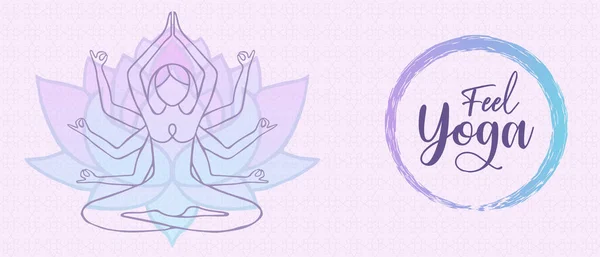 Yoga Equilibrio Web Banner Ilustración Cultura India Mujer Silueta Corporal — Archivo Imágenes Vectoriales
