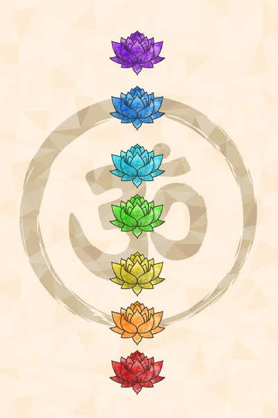 Conjunto Colorida Cultura India Símbolo Flor Loto Para Yoga Estilo — Vector de stock