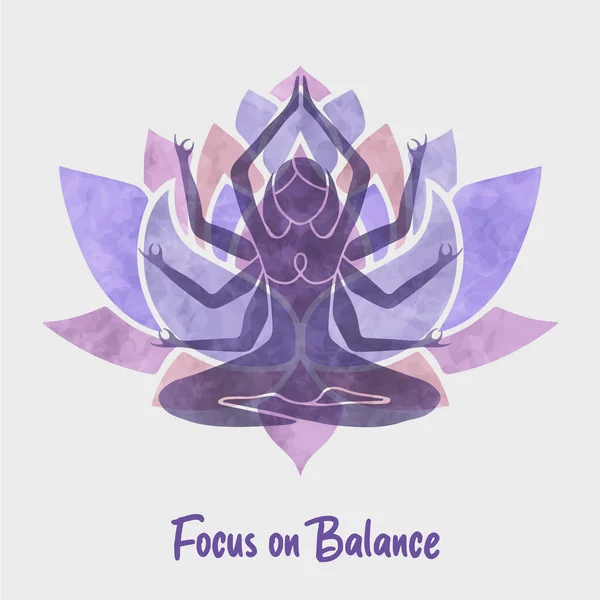 Yoga Balance Web Banner Illustration Von Fit Frau Körper Silhouette — Stockvektor