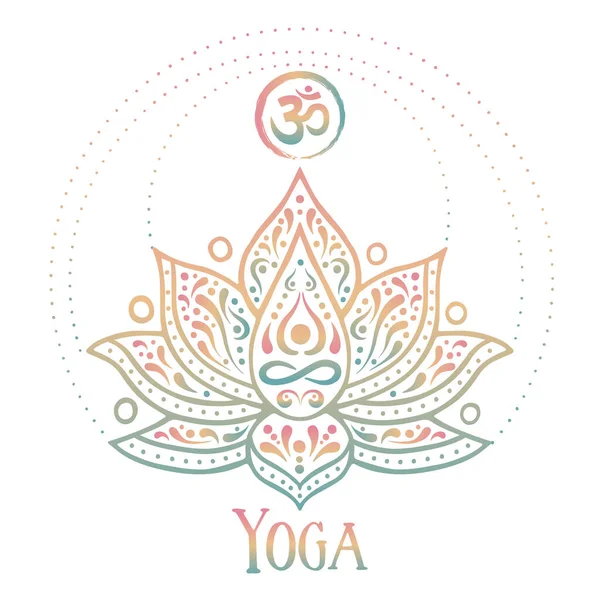 Yoga Meditation Illustration Konzept Der Traditionellen Indischen Stil Lotusblume Dekoration — Stockvektor