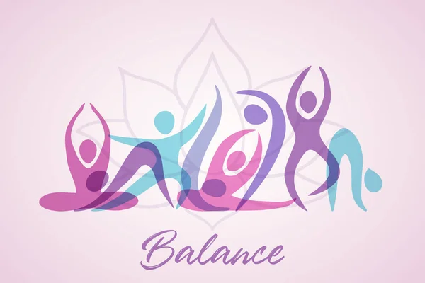 Yoga Balance Illustration Von Menschen Meditationspositionen Mit Abstrakten Formen Gesundheits — Stockvektor