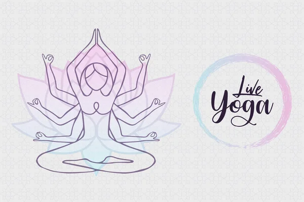 Yoga Equilibrio Web Banner Ilustración Cultura India Mujer Silueta Corporal — Vector de stock