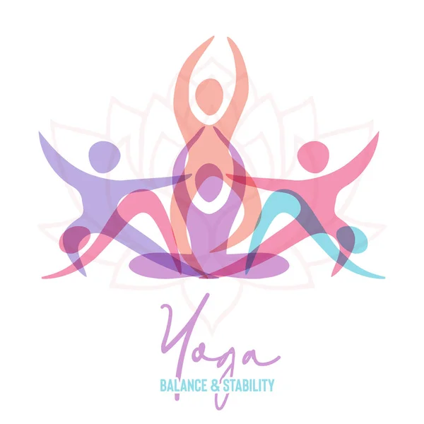 Yoga Balance Illustration Von Menschen Meditationspositionen Mit Abstrakten Formen Gesundheits — Stockvektor