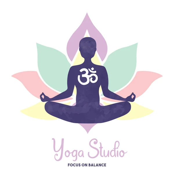 Yoga Estudio Ilustración Concepto Silueta Corporal Mujer Haciendo Pose Meditación — Vector de stock