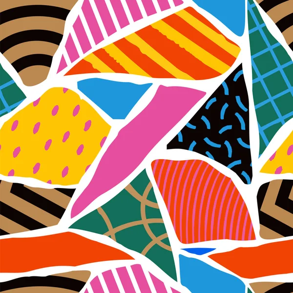 色彩斑斓的抽象纸拼贴无缝图解 具有滑稽色彩艺术背景的手工制作的几何马赛克作品 — 图库矢量图片