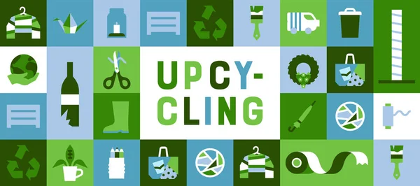 Upcycling Eko Přátelský Web Banner Ilustrace Různých Diy Upcycle Dekorace — Stockový vektor