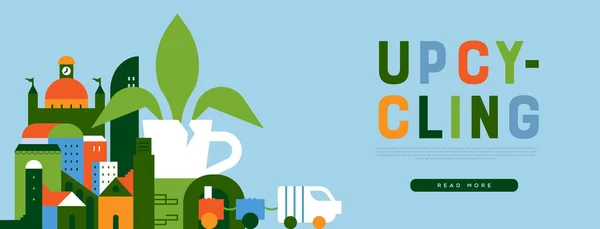 Upcycling Plantilla Web Ilustración Ciudad Verde Ecológico Con Upcycled Decoración — Vector de stock