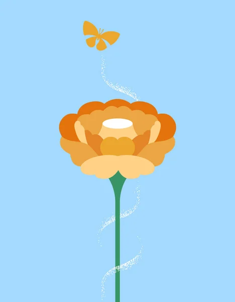 Ilustração Cena Natureza Grande Flor Primavera Aberta Borboleta Voando Fundo —  Vetores de Stock